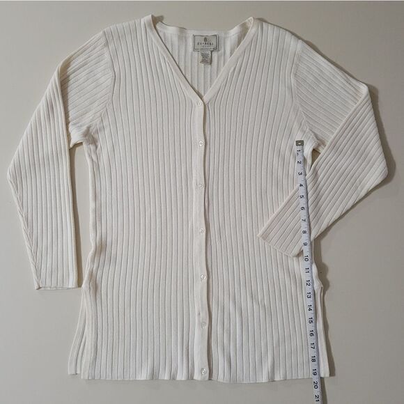 Express Women's Ivory V-neck Long Button-Down Cardigan Sweater - Picture 5 of 11